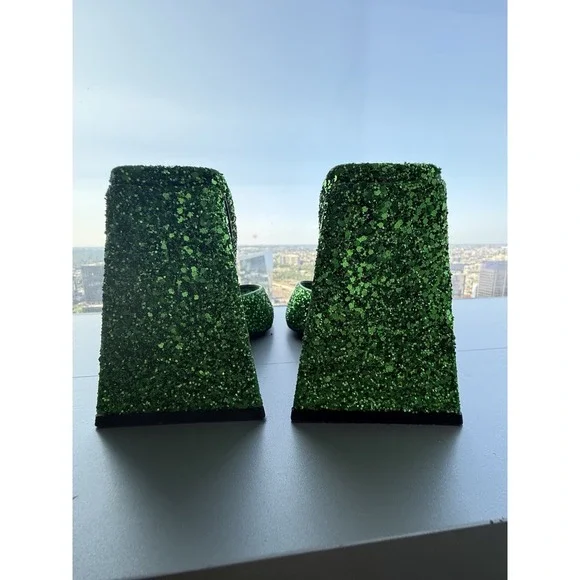 The Attico Size 38 US 8 Luz Green Glitter Sparkle Mule Block Heels EUC $600 - Picture 6 of 10